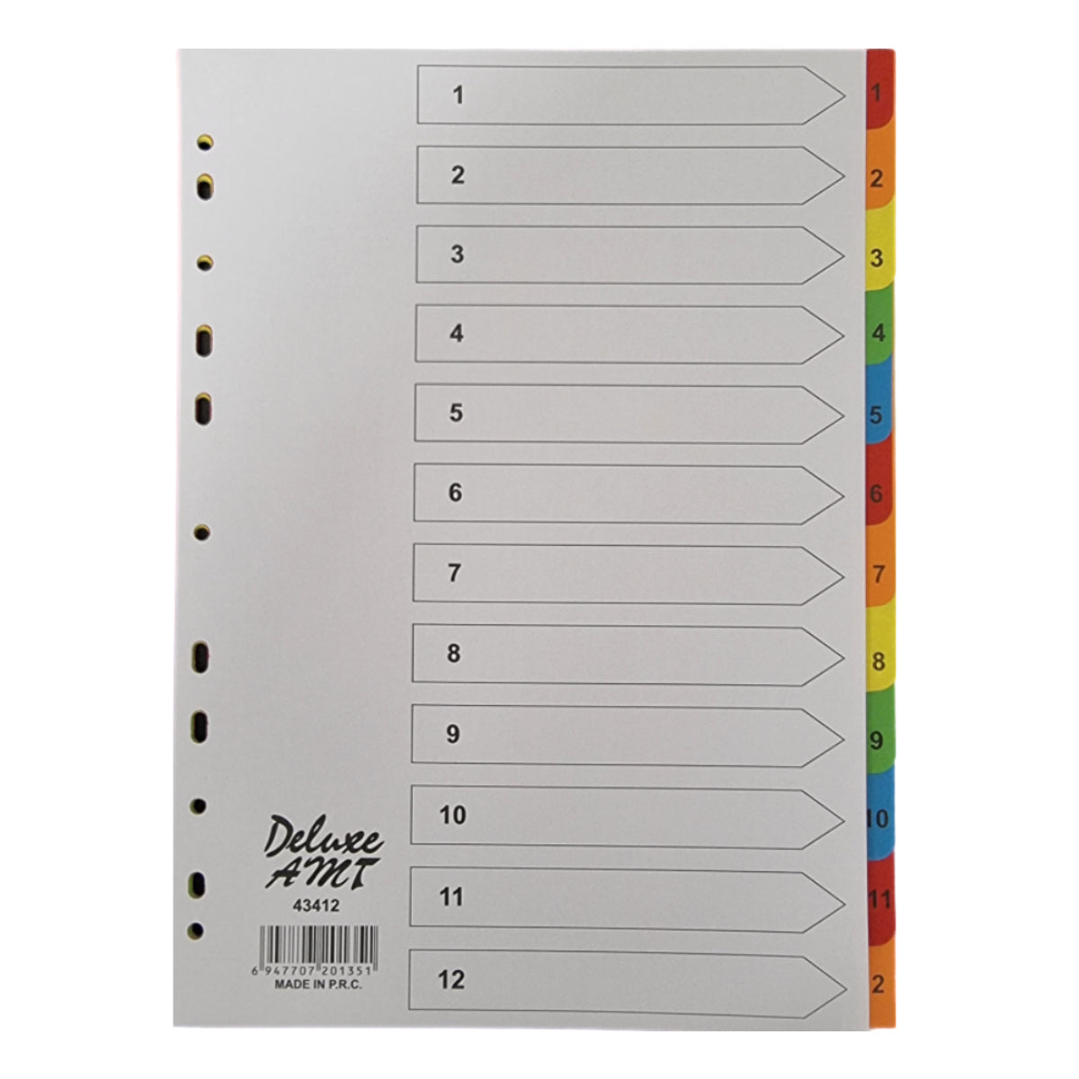 Deluxe Divider Manila Colored A4, with numbers 1-12