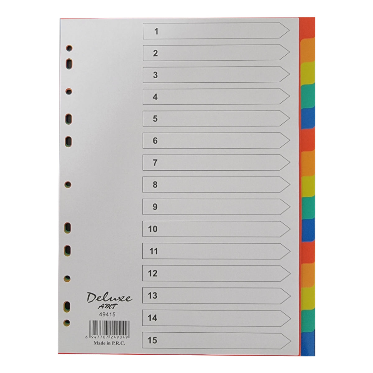 Deluxe Divider Plastic Colored A4, 15 Tabs