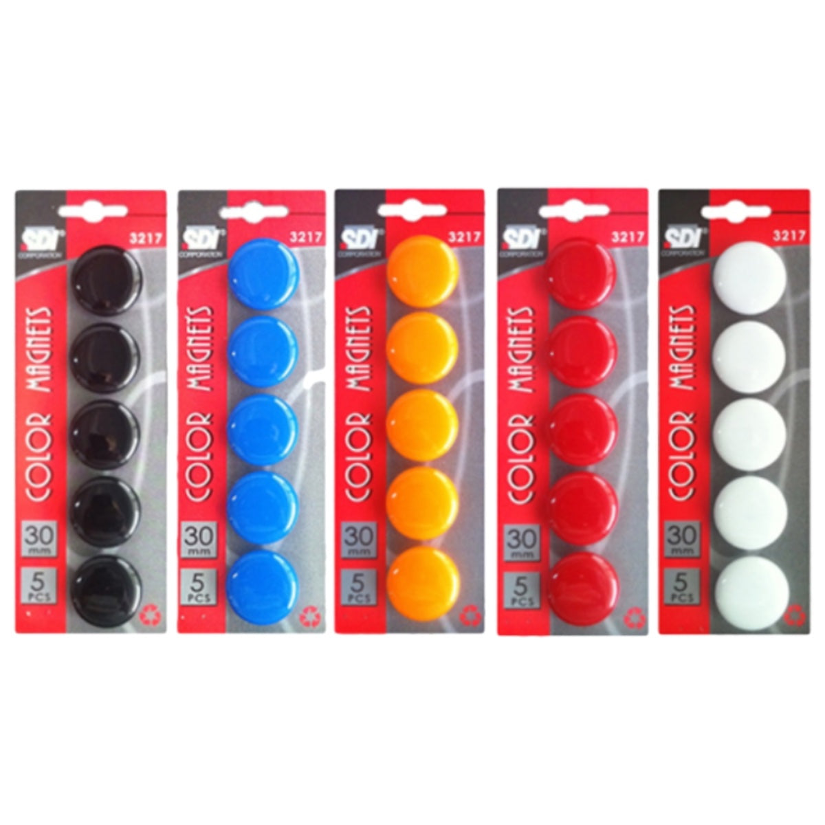 SDI Color Magnets, 30mm, 5/pack, available in Black, Blue, Orange, Red or White