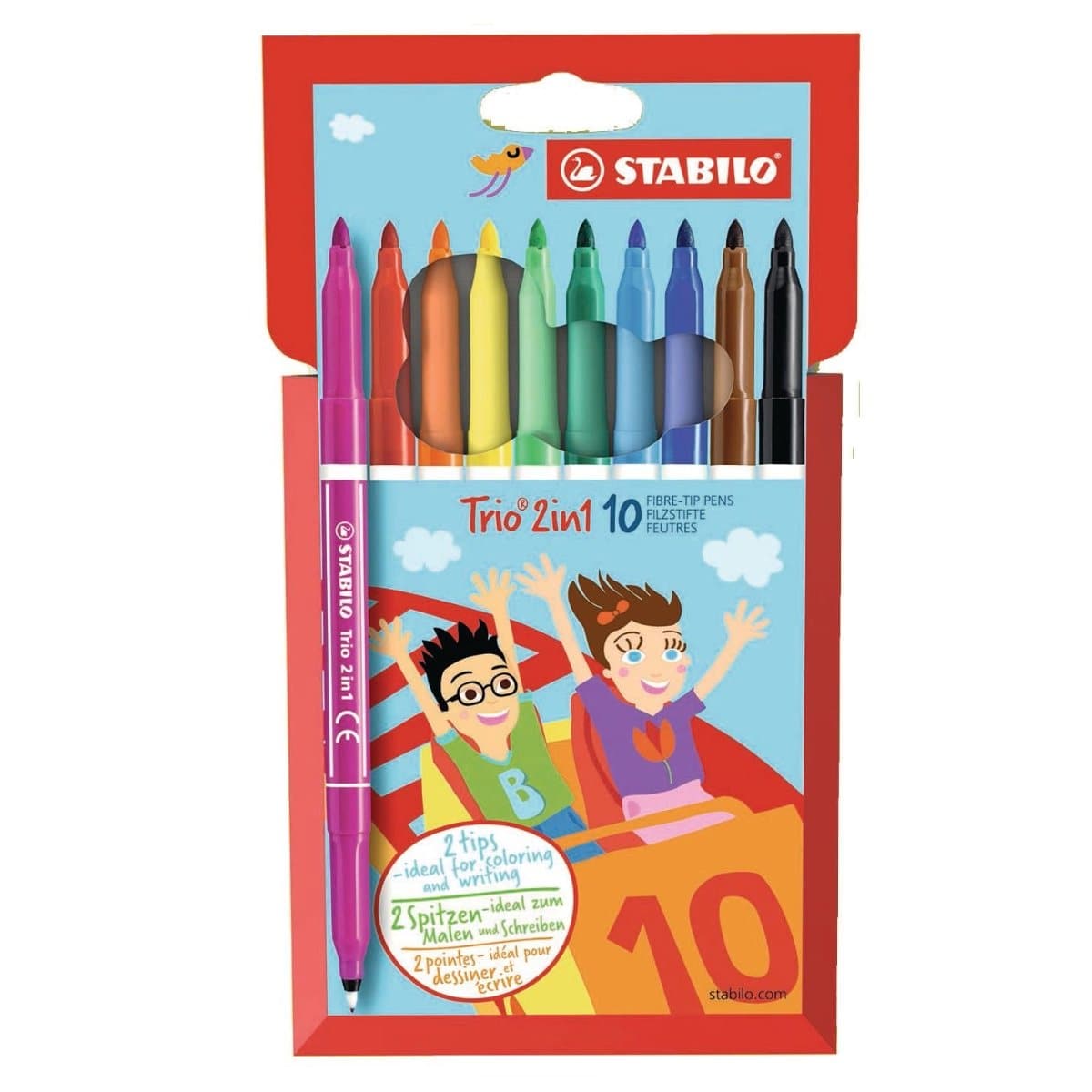 Stabilo Fibre Tip Pens 2 in 1, 10/wallet