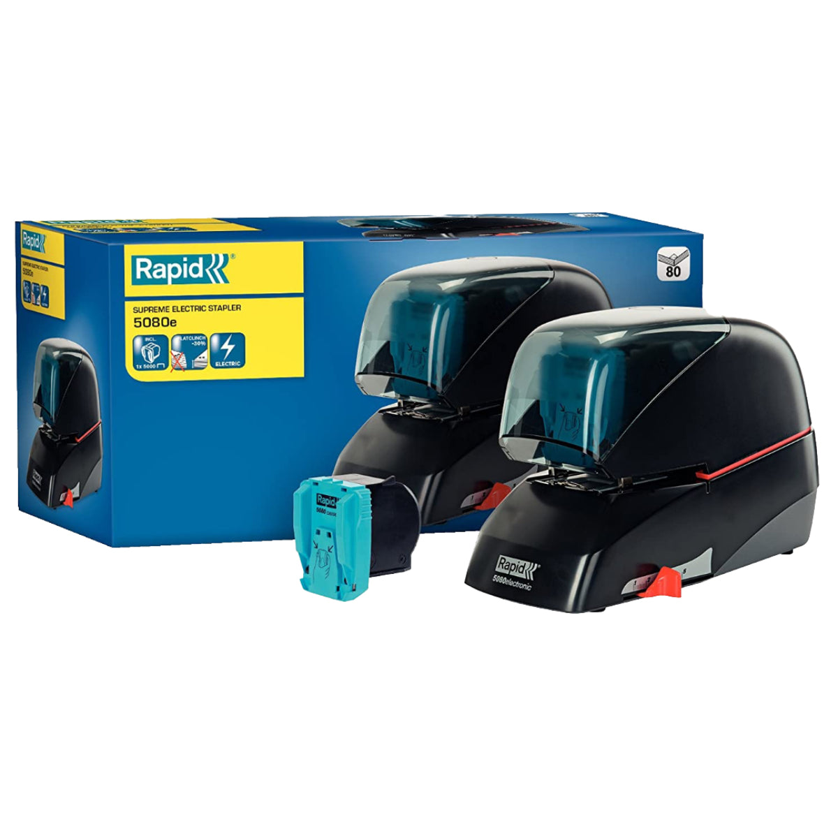 Rapid 5080 Electric Stapler, 80 Sheets Capacity, Black