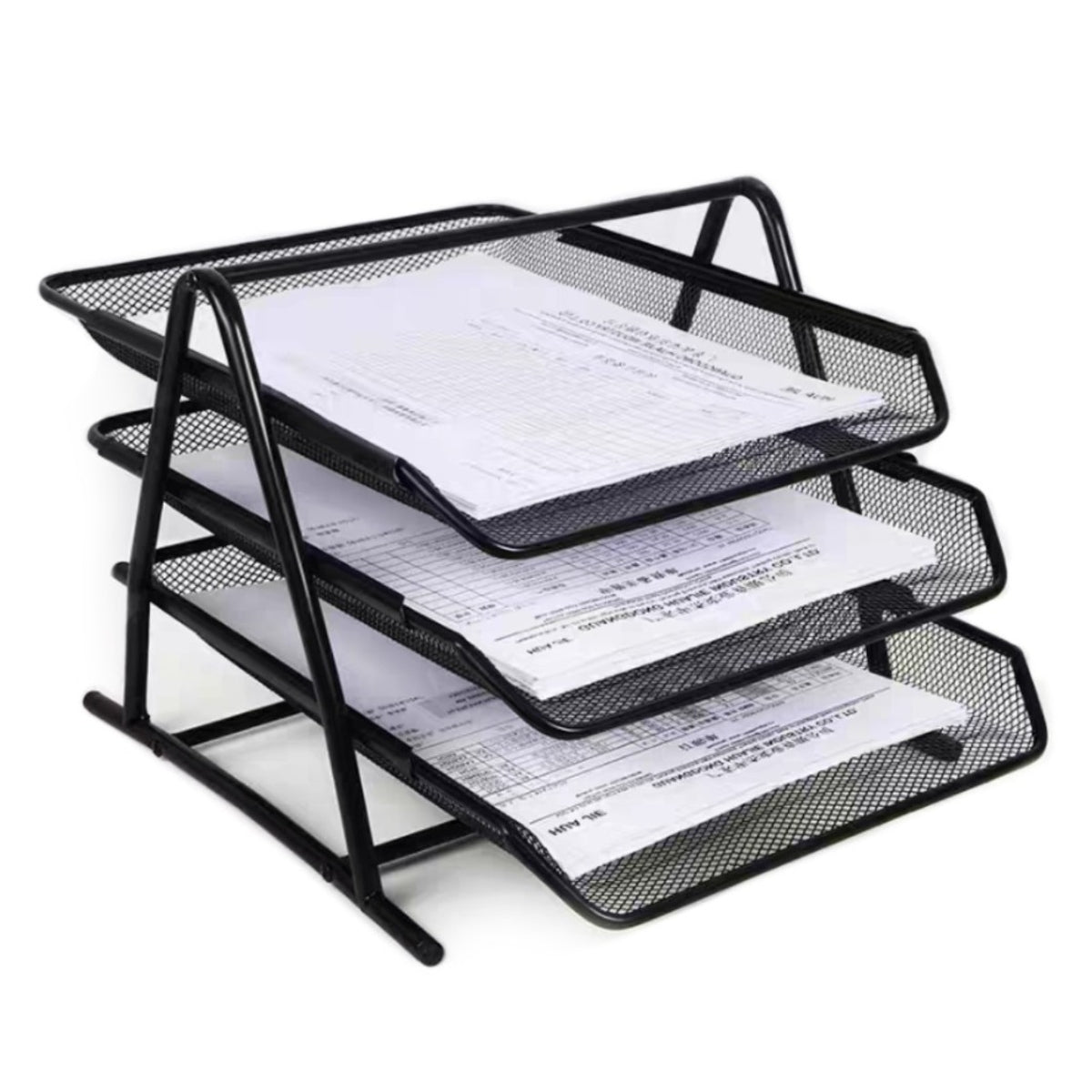 Deluxe Metal Mesh 3 Tier Document Tray, Black