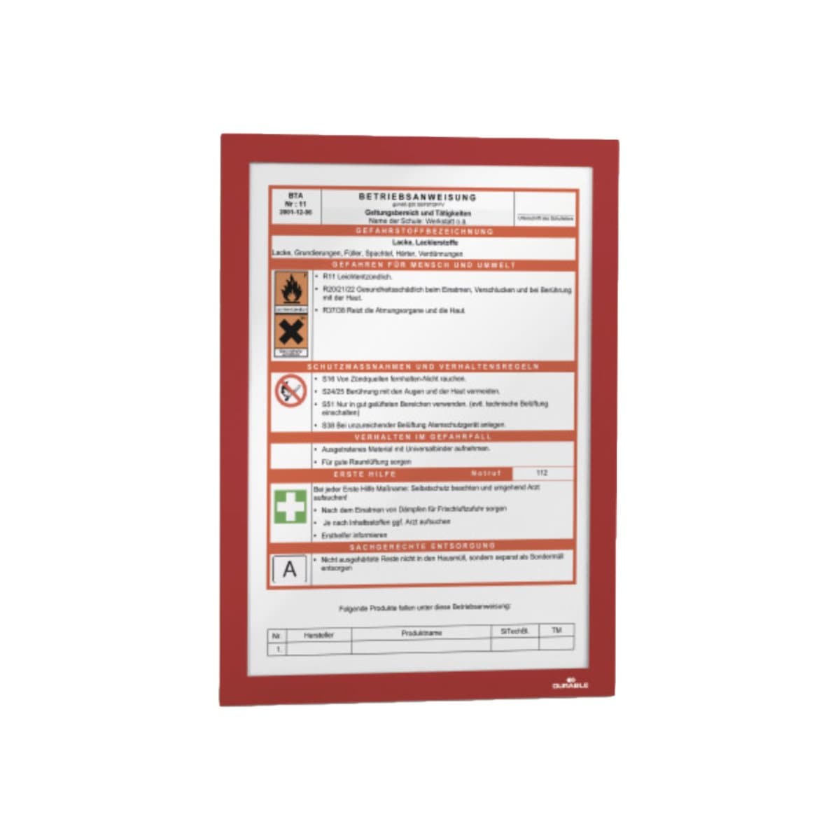 Durable DURAFRAME, Self-Adhesive Magnetic Frame A4, 2/pack, Red