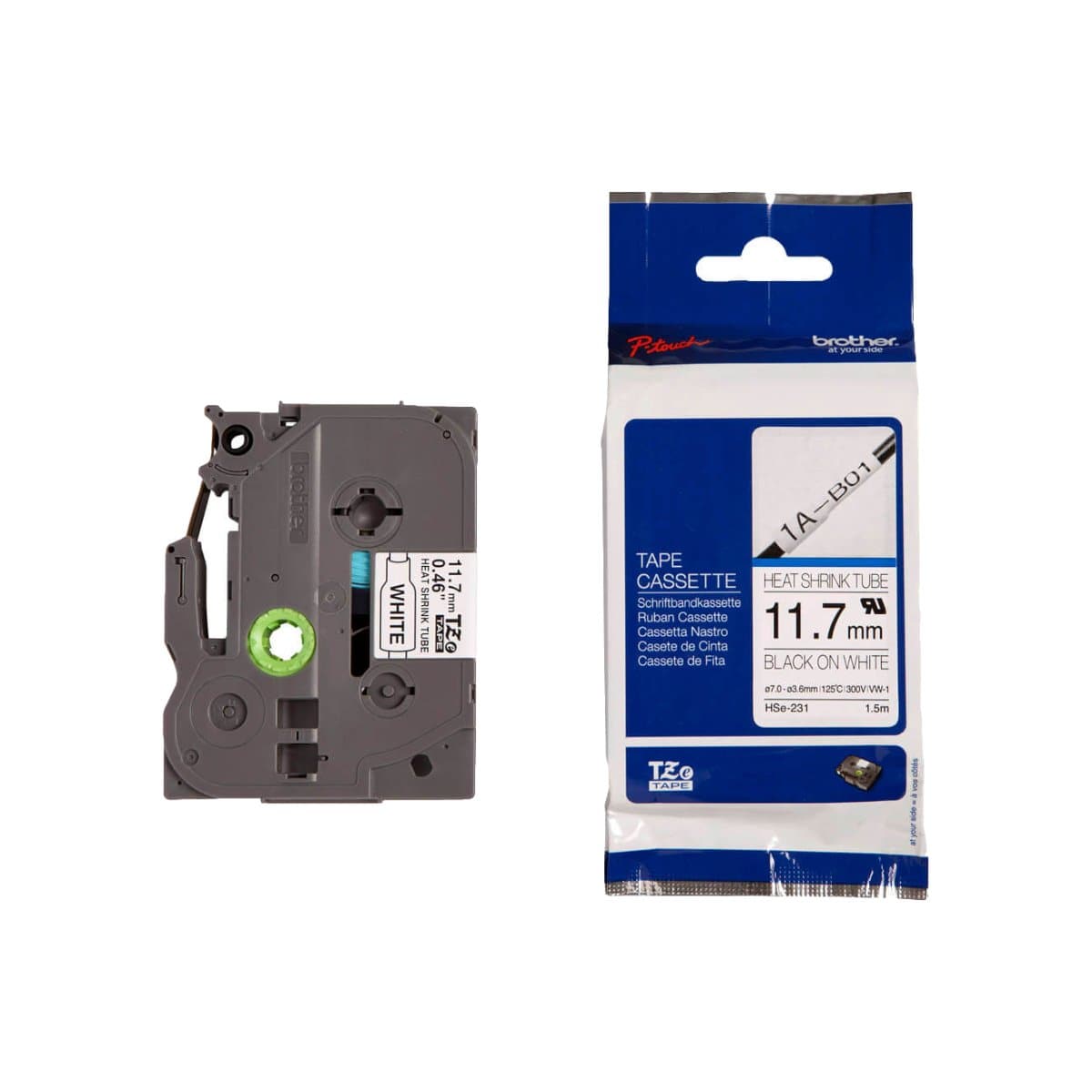 Brother P-touch 11.7mm HSe-231 Heat Shrink Tube, 1.5m, Black on White