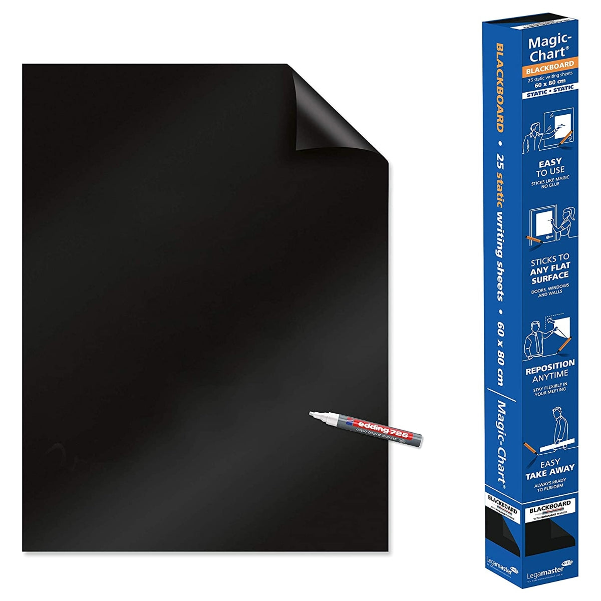 Legamaster Magic-Chart, 25 electrostatic sheets, 80 x 60 cm, 25/roll, Black