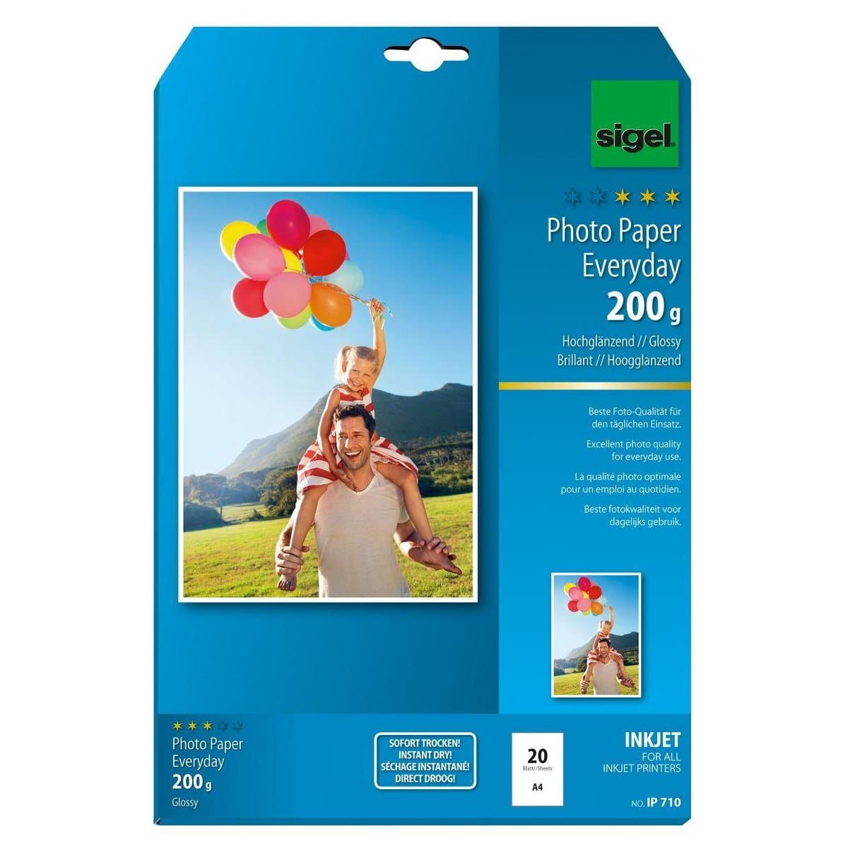 Sigel InkJet Everyday plus Photo Paper, A4, 200 gsm, 20 sheets, Glossy White