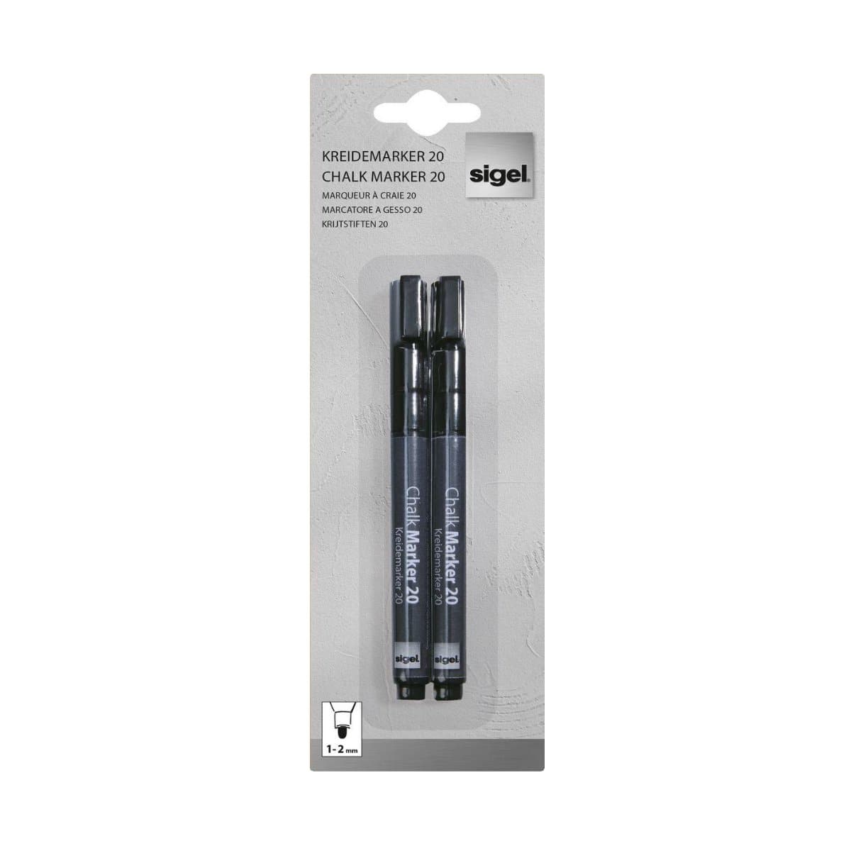 Sigel Chalk Marker, Round Tip 1-2 mm, 2/pack, Black