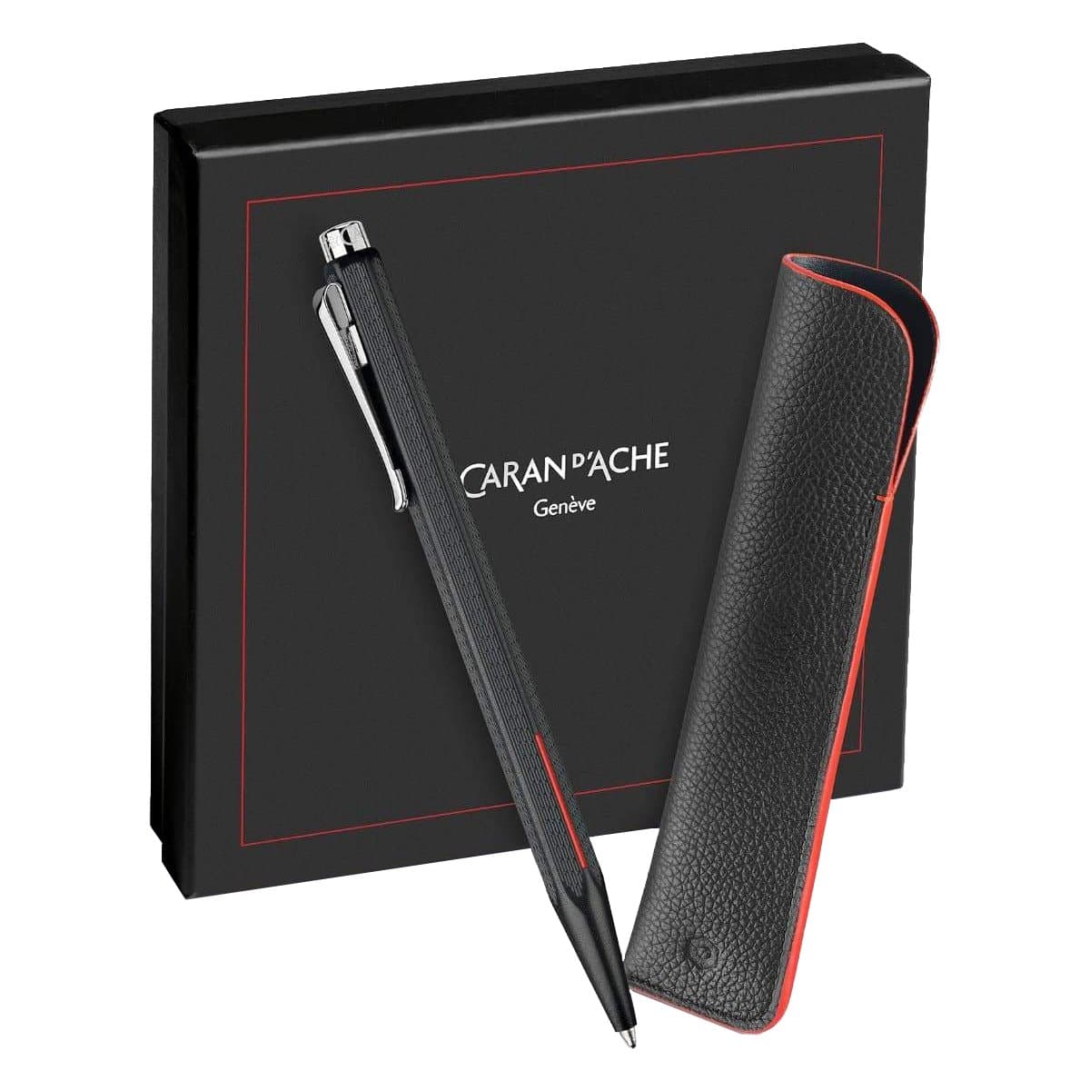 CARAN d'ACHE ECRIDOR RACING Gift Set Ballpoint Pen with Leather Pouche, 0.25mm, Black/Red