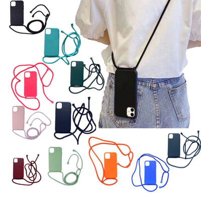 Crossbody and Necklace Silicon Phone Case for iPhone, Black